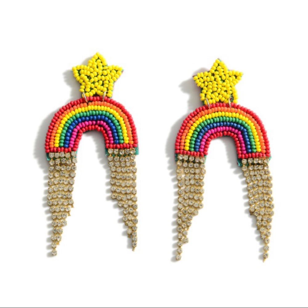 Yellow Star Rainbow Tassel Earrings